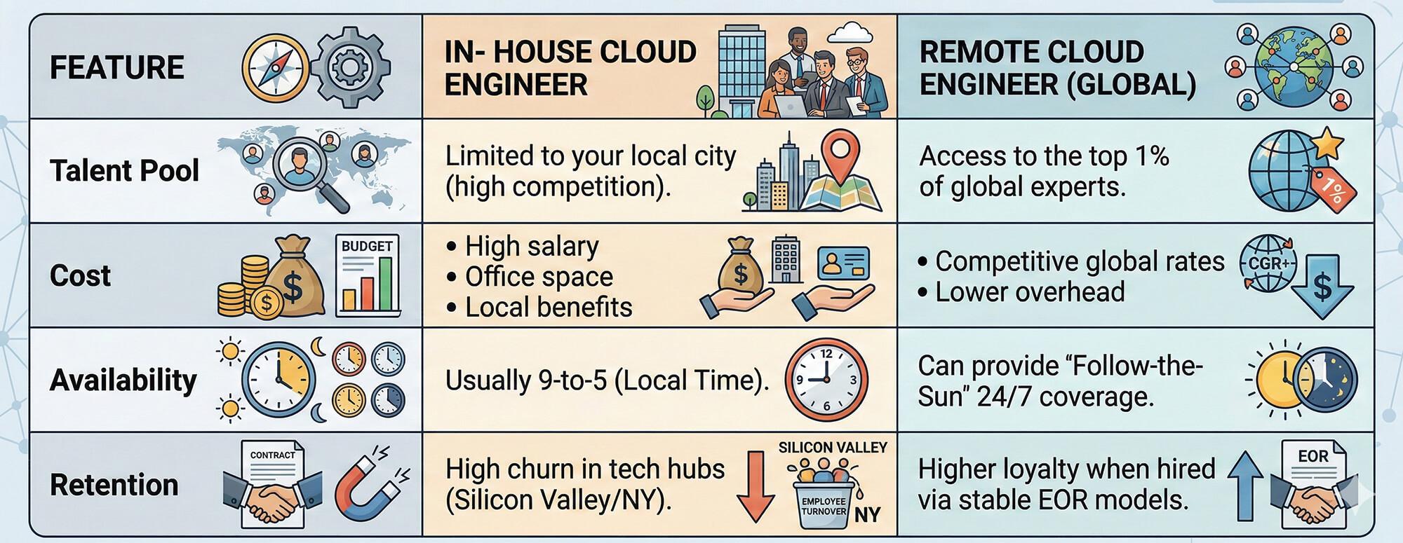 In-house Cloud Engineer vs. Remote Cloud Engineer