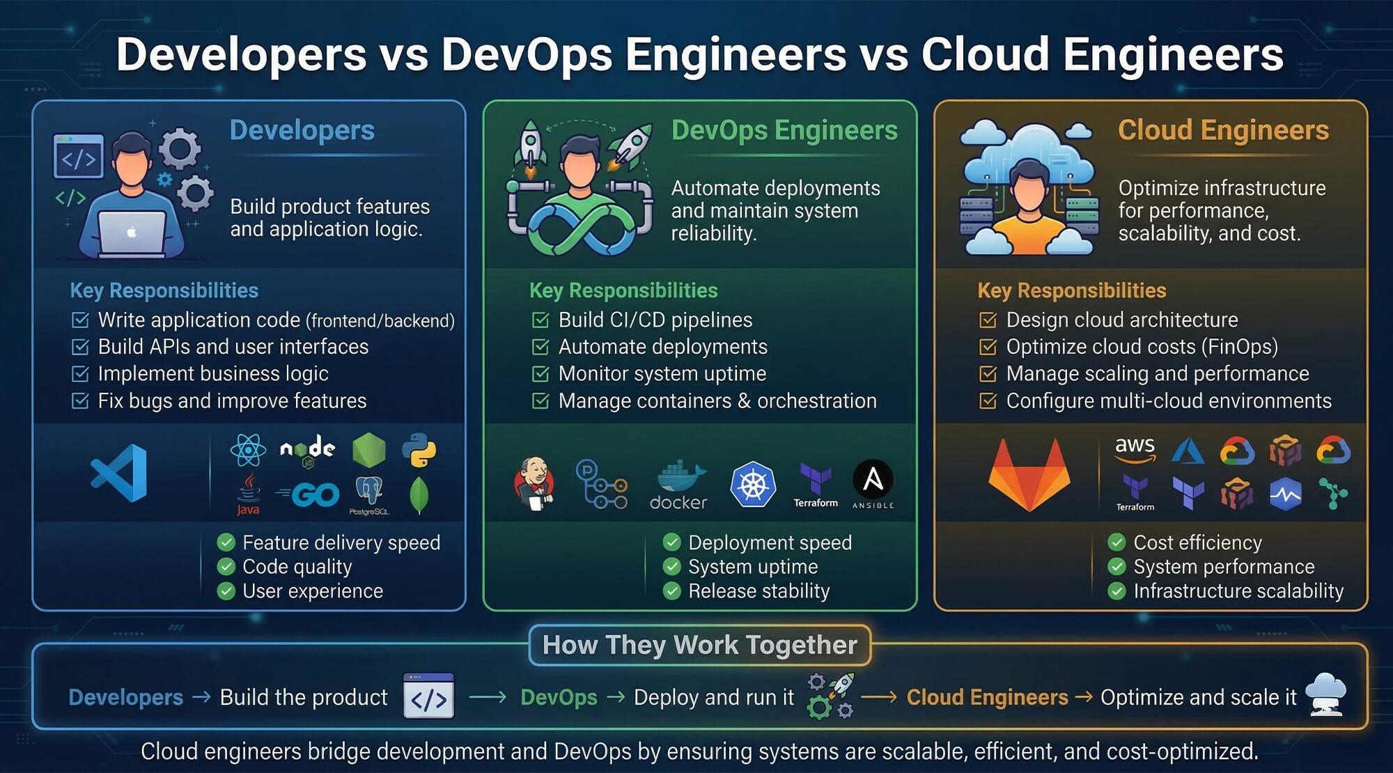 Developers vs DevOps Engineers vs Cloud Engineers